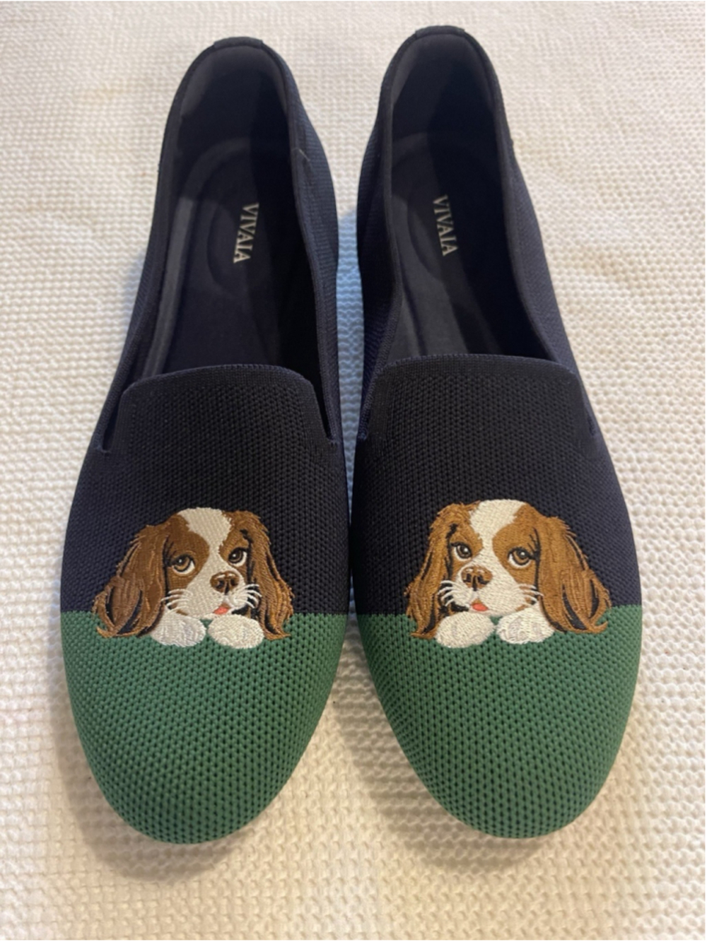 Vivaia Embroidered Loafers Audrey Navy Green Comfort Shoes Cavalier 11 NEW - Picture 3 of 6